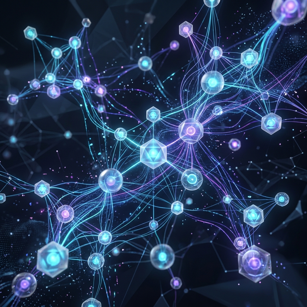 Visualización de inteligencia artificial agéntica con nodos conectados
